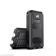 ONBIZ Solar Power Bank with LED Flashlight, Compass & Carabiner, 10000mAh with 2 USB Ports Output, 1 Type C in/Out, 1 Micro Input, Black