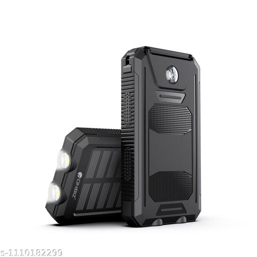 ONBIZ Solar Power Bank with LED Flashlight, Compass & Carabiner, 10000mAh with 2 USB Ports Output, 1 Type C in/Out, 1 Micro Input, Black