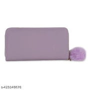  Purse Clutch Wallet for Women - PU Leather Single Zip Card Coin Holder Long Pom Pom