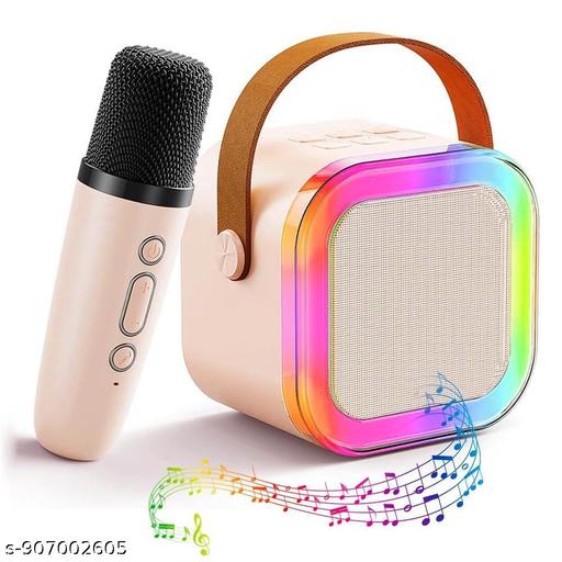 Portable Bluetooth Speaker with Wireless Microphone | RGB LED Light Speaker | Karaoke Mic Combo | Rechargeable Party Speaker
