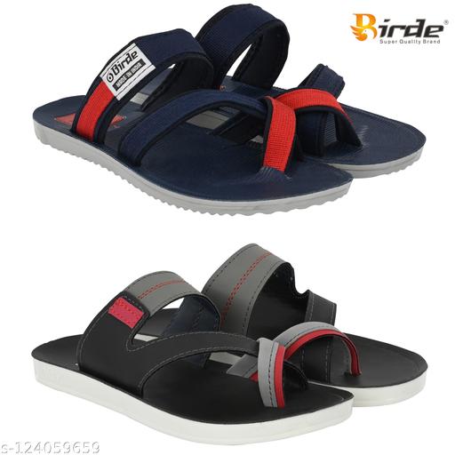 BRD-730-BRD-695 Grey Mesh Flip Flops For Men Pack Of 2 Combo