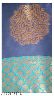 Trendy Banarasi Jacquard Woven Litchi Silk Saree for Woman with Unstitched Running Blouse