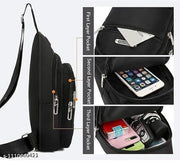 Waterproof Oxford Cloth Messenger Bag Sling Bag for Men & Women, Crossbody Shoulder Chest Bag, Small Anti-Theft Travel Personal Pocket Bag, Casual Backpack – Black