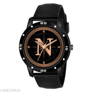 Natrix Analog Round Black Dial ALPHABET N Design Stylish Black Silicone Strap Classic Design Fancy Wrist Watch for Men and Boys, Pack of 1 - ALPHA-N-AVO-BLK-SFR