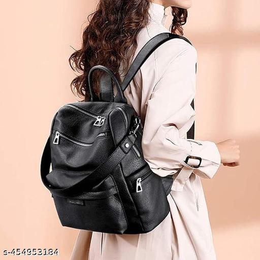 Medium 25 L Laptop Backpack Backpack Purse for Women Convertible Travel Vintage PU Leather Shoulder Bag  (Black)