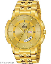 XTIME Analogue Day & Date Watch Round Gold Dial & Gold Chain for Men's & Boys