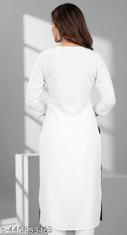 Women Cotton White Embroidered Round Neck Straight Office Casual Kurti (Pack of 1)