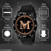 Prathshya Analog Round Black Dial ALPHABET M Design Stylish Black PUn Strap Classic Design Fancy Wrist Watch for Men and Boys, Pack of 1 - ALPHA-M-AVO-BLK-SFR