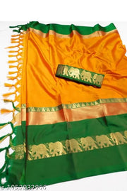 Elephant cotton silk saree with blouse piece