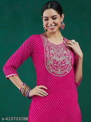 Georgette pink lehriya kurta