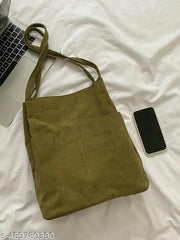 LIMITED STOCK ORDER NOW !!Eco-Friendly Corduroy Tote Bag |  Women Shoulder Bag | Stylish & Comfort Women's Cotton Bag | Canvas Shoulder Purse Reusable Grocery Bag | Outer Pockets, Utility Bag Travel & Daily use