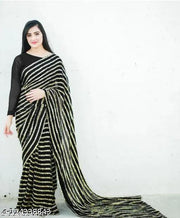 Fashion Today Women's Leheriya Georgette Black Sequined Saree With Blouse || Saree For Women || Fancy Saree For Women || Bollywood Designer Party Wear Wedding Festive Saree/Sari For Women With Stylish Blouse