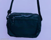 SKYDEN Nylon Padded Cross Body Messenger Sling Bag Travel Office One Side Shoulder Bag For Men Black color