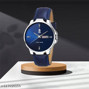 Light House Analog Watch for Men & Boys | Blue Dial with Day & Date | Leather Strap | Stylish Daily Wear Watch