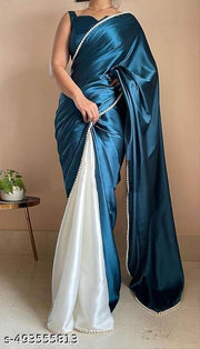 plain bollywood satin silk saree with blouse