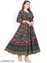 printed long blue anarkali kurti