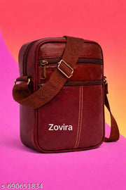 Zovira PU Leather Sling Bag for Men & Women | Stylish Crossbody Bag with 3 Compartments (Brown)Model-113