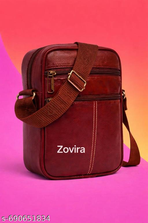 Zovira PU Leather Sling Bag for Men & Women | Stylish Crossbody Bag with 3 Compartments (Brown)Model-113