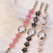 Flower Combo Wrist White Dial metal Strap Analog Watch for Girls Pack of 3
