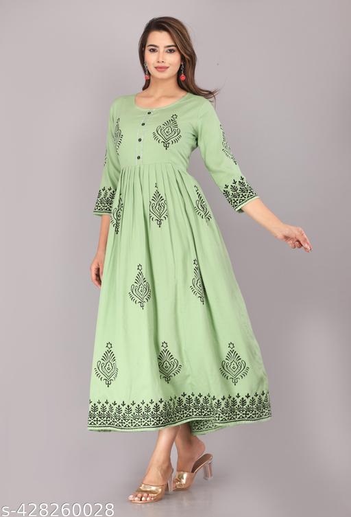 Elevate your ethnic wardrobe /women rayon Anarkali printed Kurti