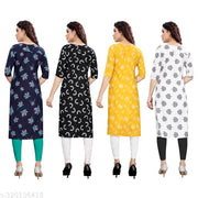 Women Printed Crepe Straight Kurti Combo of 4