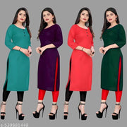 Straight Plain Casual Ethnic Plain A-Line American Crepe Fabric Light Weight Kurtis For Daily Use in Low Price