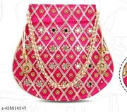Mirror Worked Ethenic Potli Purse with pearls Handle