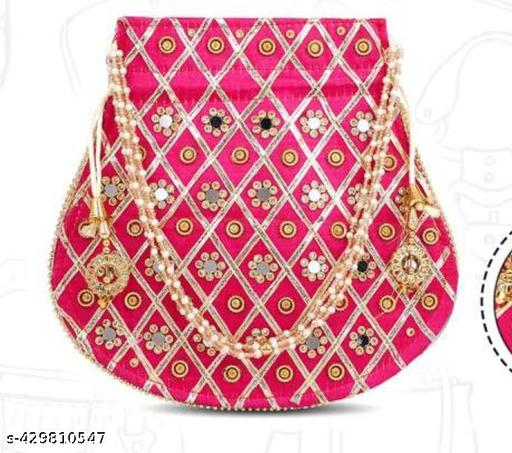 Mirror Worked Ethenic Potli Purse with pearls Handle