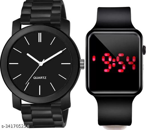Watch Combo BUY 1 GET 1 FREE Low Price Stylish Combo Watch Analog Watch - For Men Analog And digital All Black Rubbers Strap Stylish Pack Of 2 Combo Watch