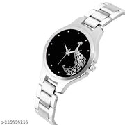 BOLUN Bolun Black Peacock Dial Metal Silver Belt Girls watch