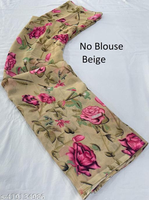 Dori Sarees Beige Georgette Saree sari For Woman Without Blouse Piece