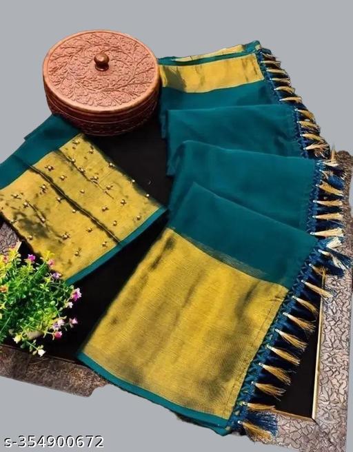 A4t Chiffon saree golden zari