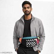Colorblock Checkerboard Waist Bag for Men Nylon Crossbody Chest Bag with Adjustable Strap for Travel and Daily Use