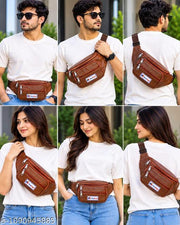 MassKings Brown Leather Waist Bags for Men & Women | Multi-Pocket Travel Waist Bags | Lightweight Crossbody Chest & Waist Bags