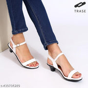 TRASE Women's Casual Kitten Heel Sandals (47076, White)