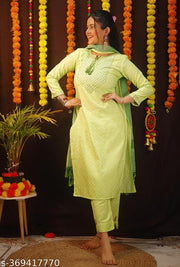 embroidered cotton kurti pant dupatta set||embroidered cotton kurta pant dupatta set||women kurti set||cotton kurti pant set||festive wear kurti set