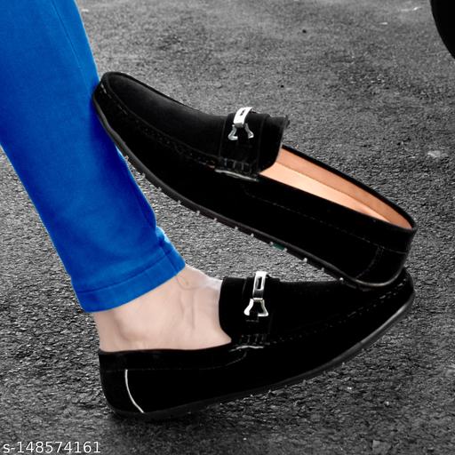 LEE GREEM Men's Black Velvet Slip On Comfortable and Stylish Loafers