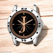 Sky Mart  Analog Round Black Dial ALPHABET J Design Stylish Brown Leather Strap Classic Design Fancy Wrist Watch for Men and Boys, Pack of 1 - ALPHA-J-AVO-SIL-BRW-CHL