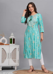 Sehrish Store Aqua  Printed Embroidered Kurti Kurta Girls Womens