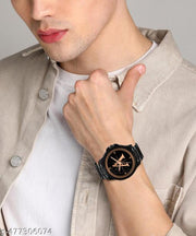 Welix Analog Round Black Dial ALPHABET A Design Stylish Black Silicone Strap Classic Design Fancy Wrist Watch for Men and Boys, Pack of 1 - ALPHA-A-3K-BLK-CDBLK