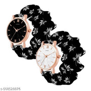 Scrunchie Bands Watch for Women & Girls Scrunchies Watch Classic Flower Dial & Unique Scrunchies Watches Strap Cloth Soft Pattern Solid Fabric Wristband Watch Combo Pack of 2