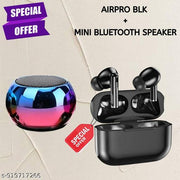 Airpro True Wireless Bluetooth Earphones with 30 Hours Playtime & Compatible for all Smartphones (Black) + Mini Bluetooth Speaker Any Random Colour - COMBO