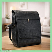 Pranjals House Men’s Black Crocodile Texture Sling Bag | Premium PU Leather Crossbody Messenger Bag for Men | Stylish Office Travel Shoulder Bag (13x10 Inch)
