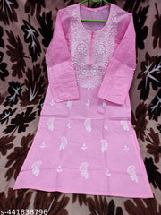 COTTON CHIKANKARI COMPUTER WORK KURTI'
