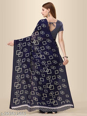 Georgette Geometric Printed Blue Woman Saree With Blouse Piece