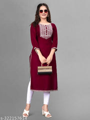Women Embroidered Viscose Rayon A-line Kurta