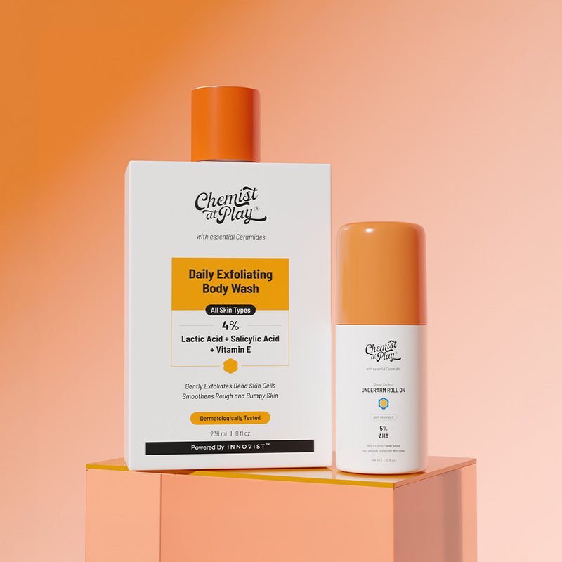 Chemist At Play Gentle Exfoliation All The Way! | Exfoliating Body Wash - 236ml & Aqua Underarm Roll On - 40ml