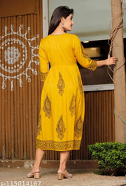 Mustard Rayon Kurti |summer attire fot girls | office clothes for girls |Indian attire for girls |Regular Fit Kurti |Long designer kurti for women |Cotton blended rayon kurti | soft material kurti for women |