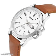 Spencher New Track Number Dial, Day & Date, Brown Strap Analog Watch For Men & Boy