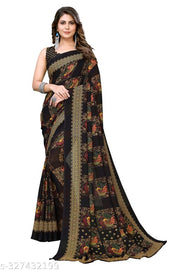 Women's Trendy Printed Georgette Saree with Blouse Material